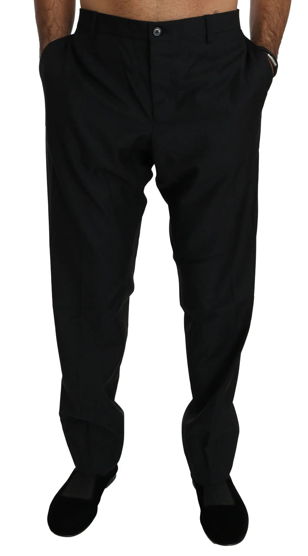 Pantalon formel noir dolce & gabbana en laine pour homme coupe droite avec plis subtils à la taille