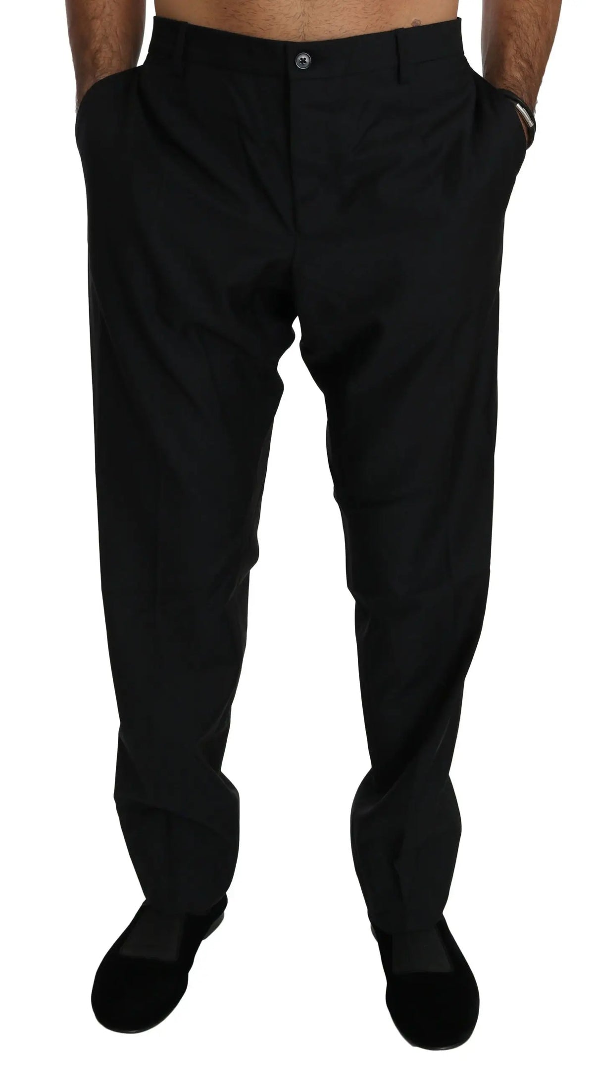 Pantalon formel noir dolce & gabbana en laine pour homme coupe droite avec plis subtils à la taille