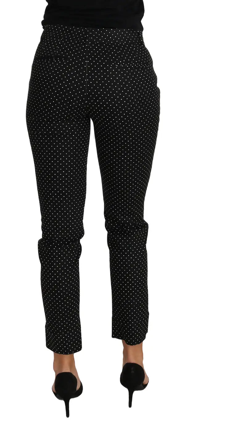 Pantalon droit court en maille ponte noire dolce & gabbana à pois blancs subtils