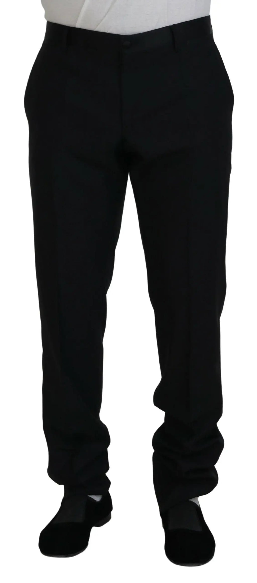 Pantalon noir dolce & gabbana en laine et soie avec coupe droite élégante et pli subtil à la taille