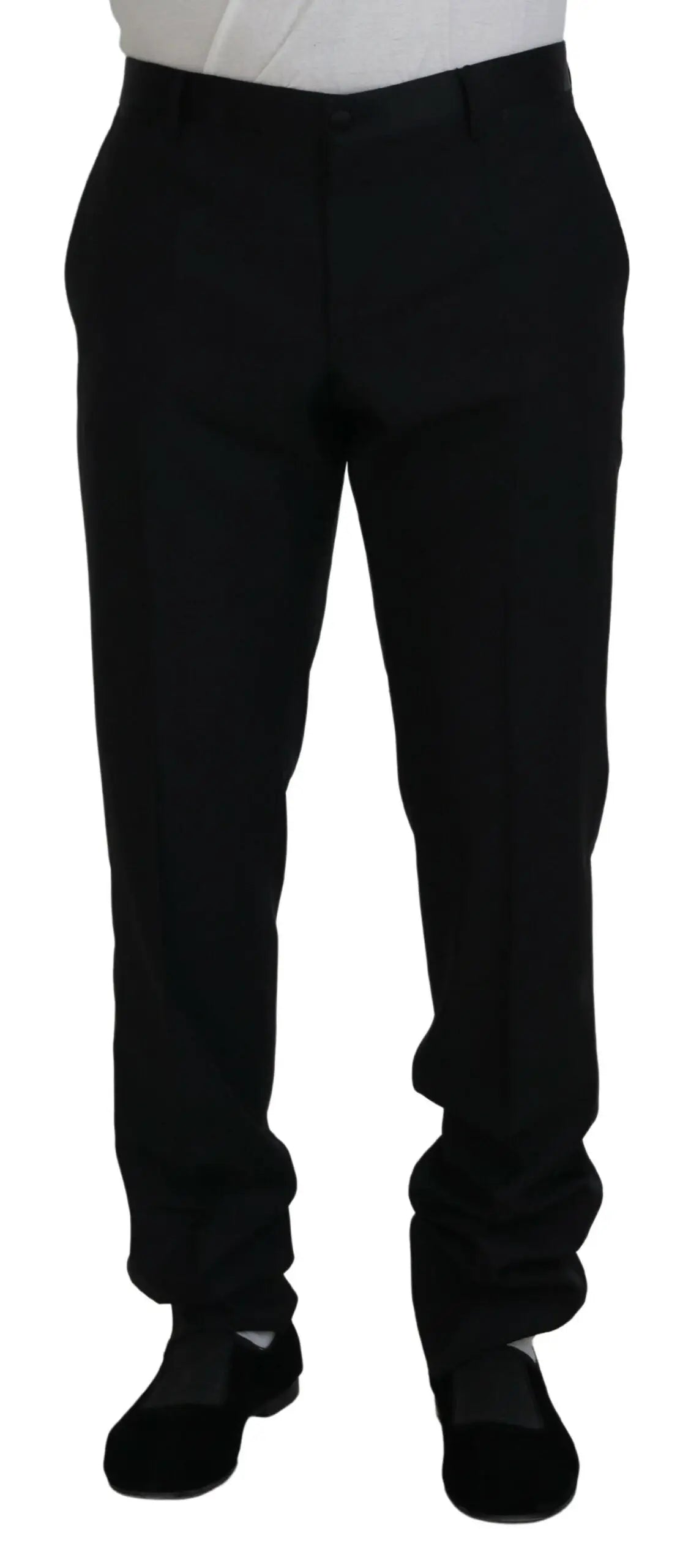 Pantalon noir dolce & gabbana en laine et soie avec coupe droite élégante et pli subtil à la taille