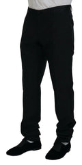 Pantalon noir dolce & gabbana en laine et soie avec coupe droite élégante et plis subtils à la taille