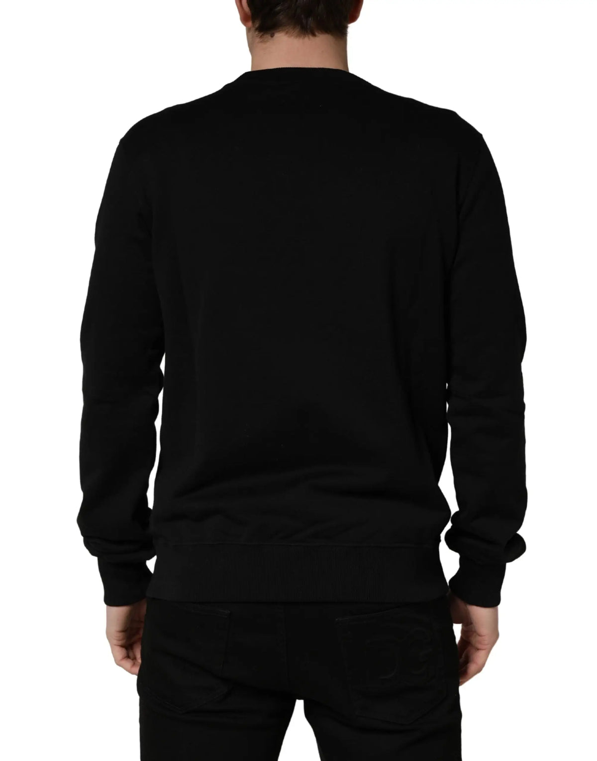Dolce & gabbana sweat-shirt noir en coton avec manches longues et poignets côtelés