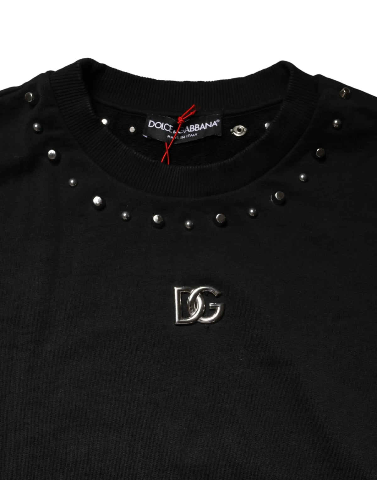 Sweatshirt dolce & gabbana noir en coton avec studs argentés et logo métallique dg embellis
