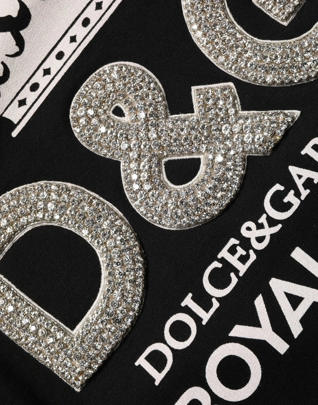 Dolce & gabbana sweat noir en coton avec grand esperluette et lettrage argent ornés de strass scintillants