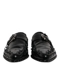 Dolce & gabbana chaussures derby monk strap noires en cuir verni ornées de clous argentés et boucle décorative