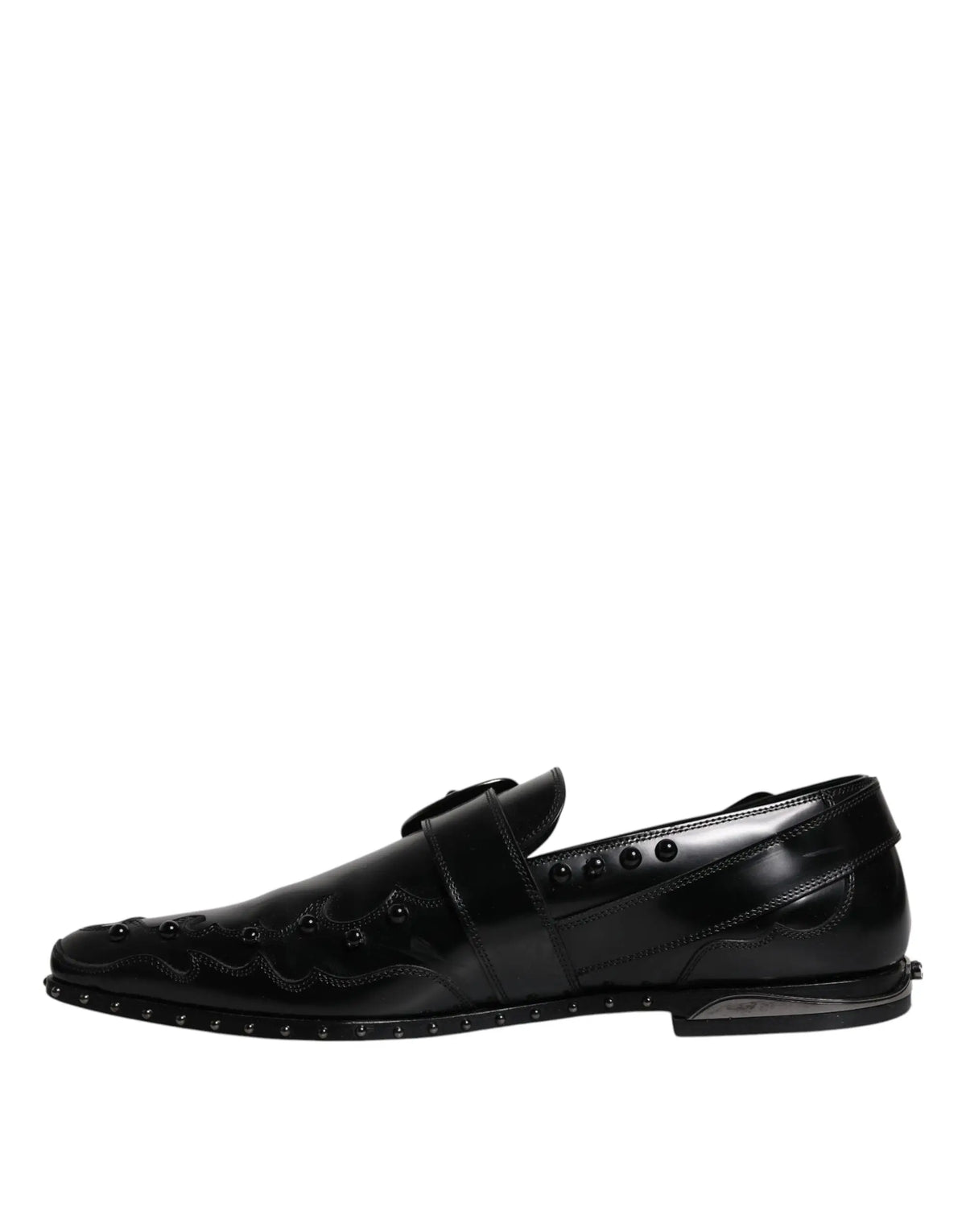 Dolce & gabbana chaussures derby monk strap noires en cuir avec couture décorative et détails cloutés