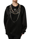 Sweatshirt noir dolce & gabbana avec logo dg orné au col et colliers en cristal superposés