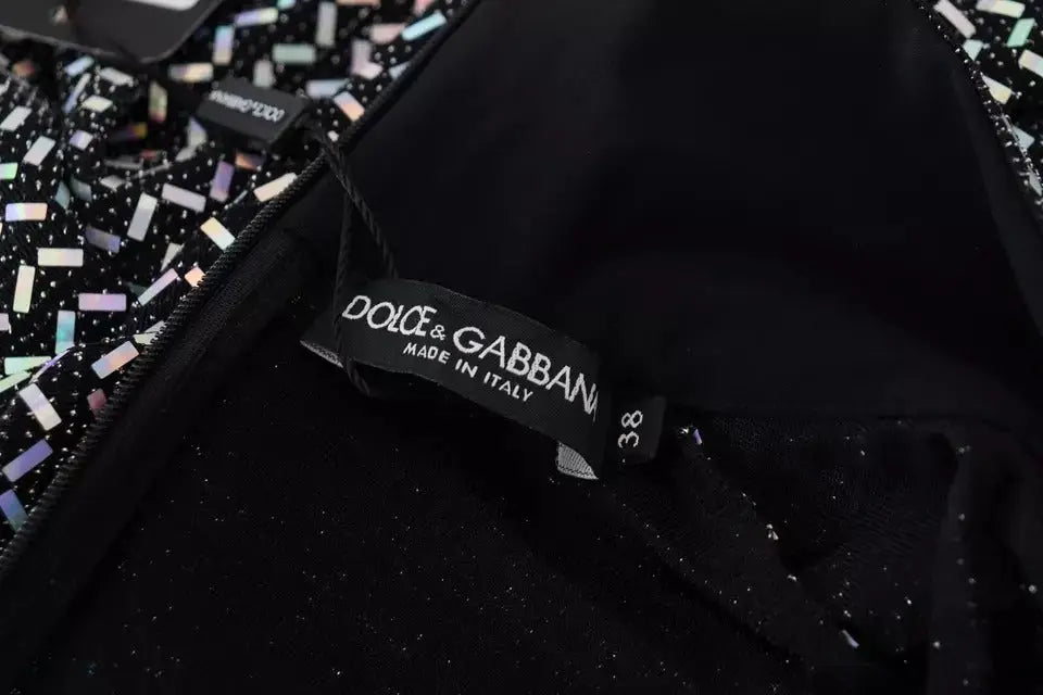 Robe noire dolce & gabbana en nylon moulante avec embellissements irisés effet confettis