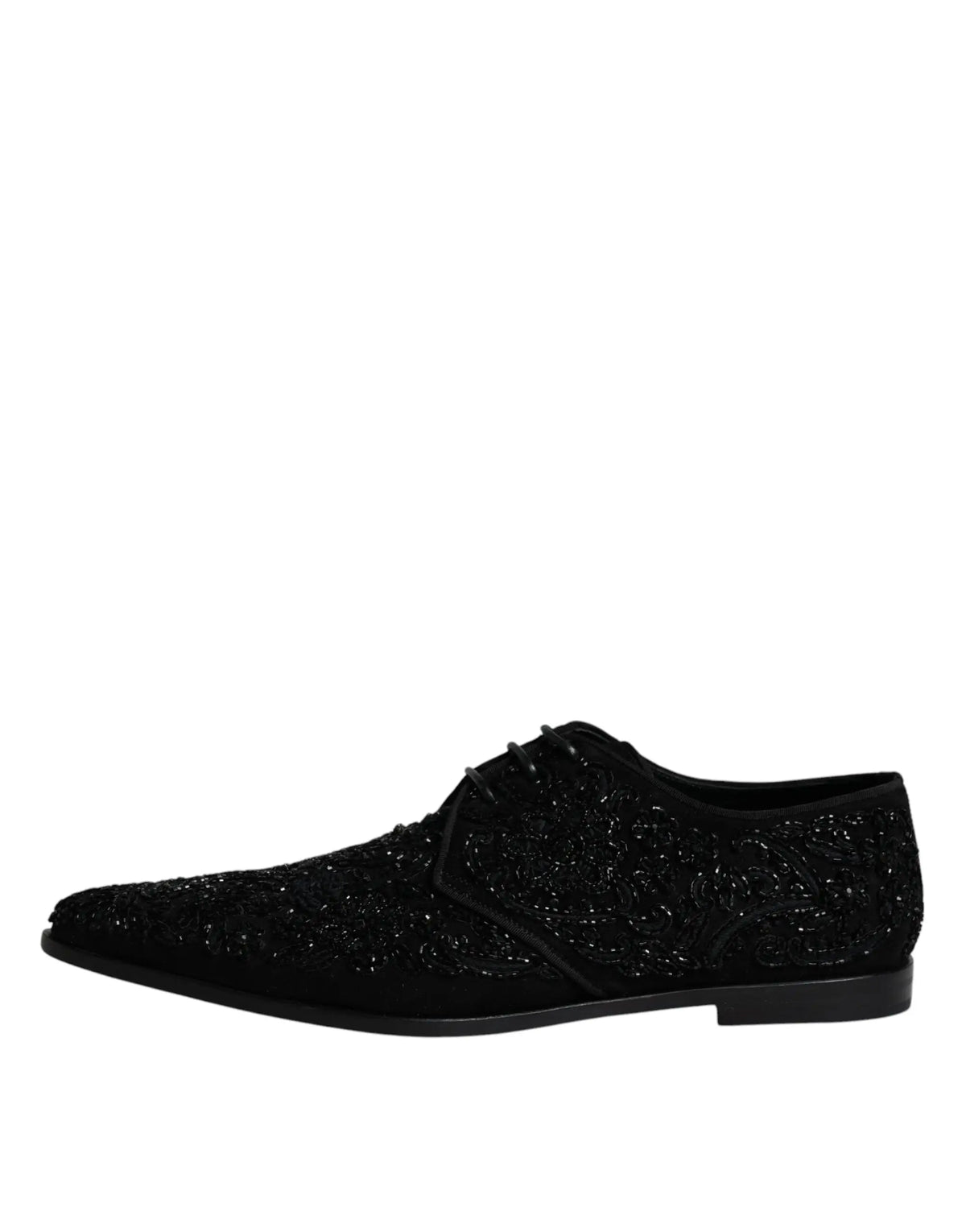 Dolce & gabbana derby formel en daim noir avec lacets et embellissements étincelants détaillés