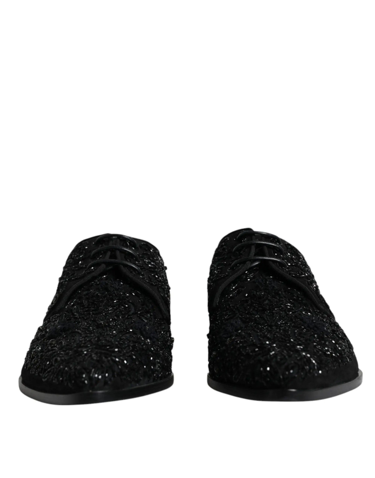 Dolce & gabbana derby formel en daim noir orné de sequins scintillants avec lacets