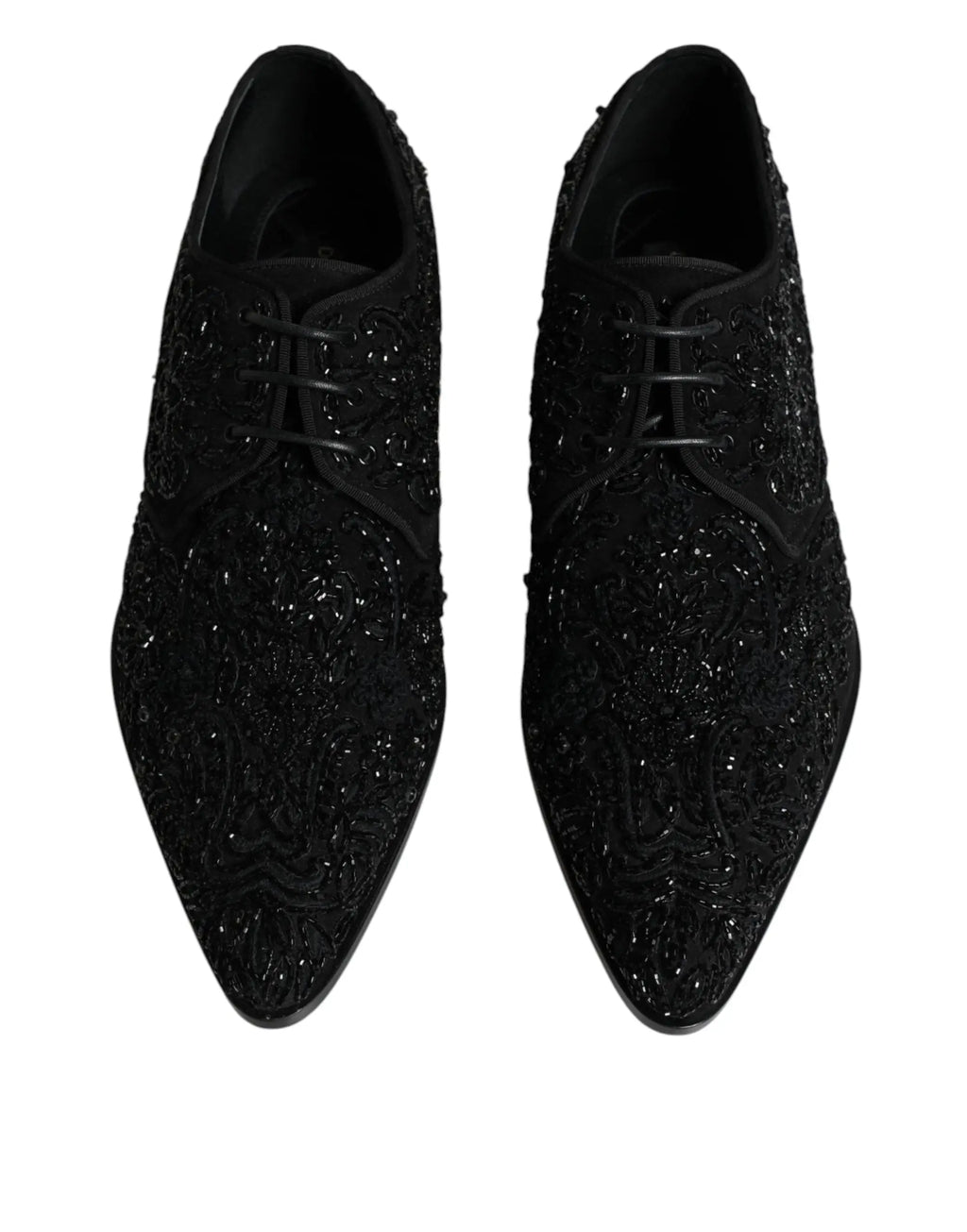 Dolce & gabbana chaussures derby noires en daim ornées de broderies en sequins pour homme élégant