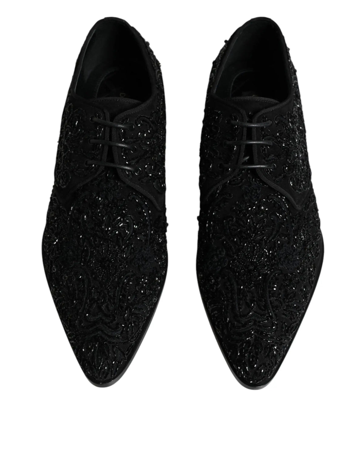 Dolce & gabbana chaussures derby noires en daim ornées de broderies en sequins pour homme élégant
