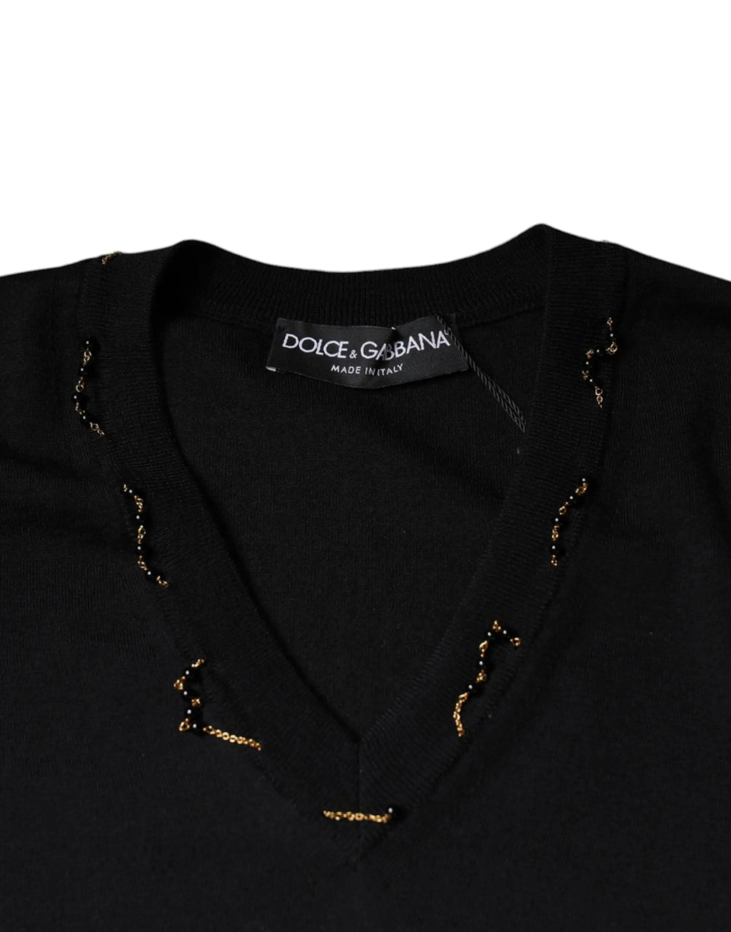 Pull à col en v noir dolce & gabbana avec détails de chaîne dorée le long de lencolure