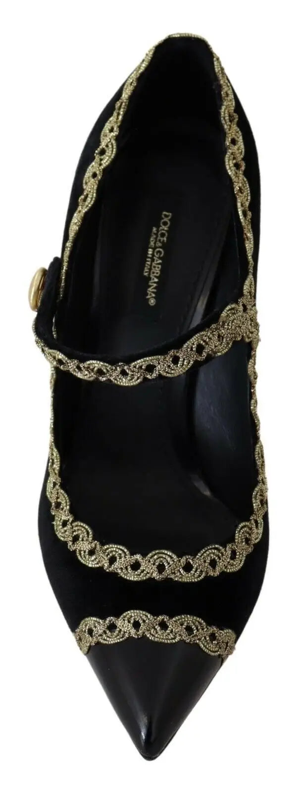 Dolce & gabbana noir velours mary jane pump avec chaîne dorée décorative