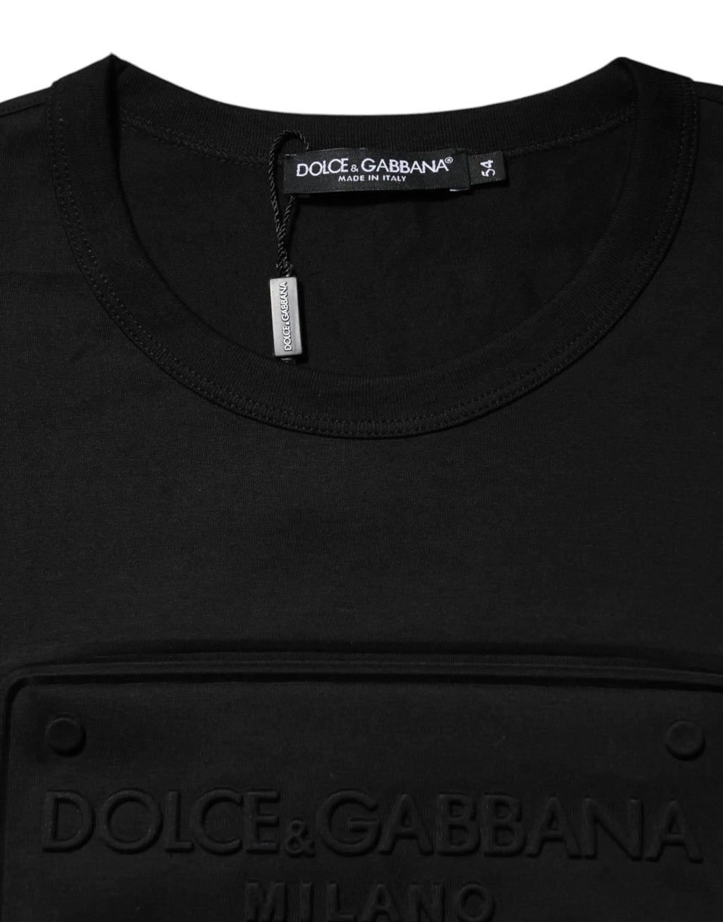 T-shirt dolce & gabbana noir en coton avec logo embossé et texte milano sur la poitrine