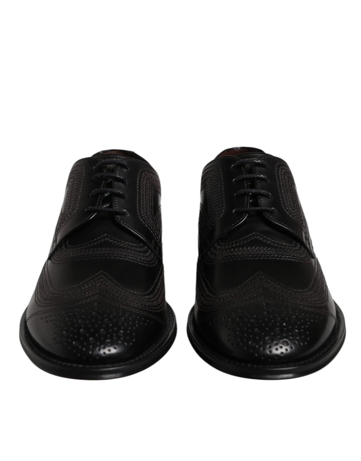Dolce gabbana derby noir en cuir classique avec broderie et perforations pour chaussures habillées hommes