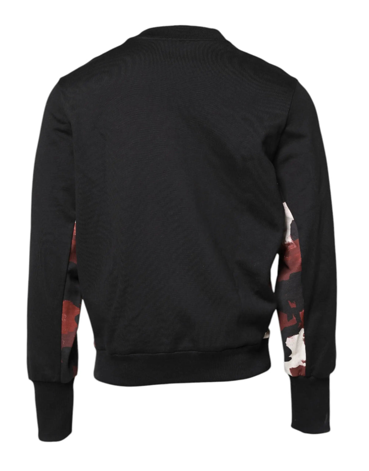 Dolce & gabbana sweat-shirt noir à col rond avec manches camouflage rouge et blanc et broderies élégantes