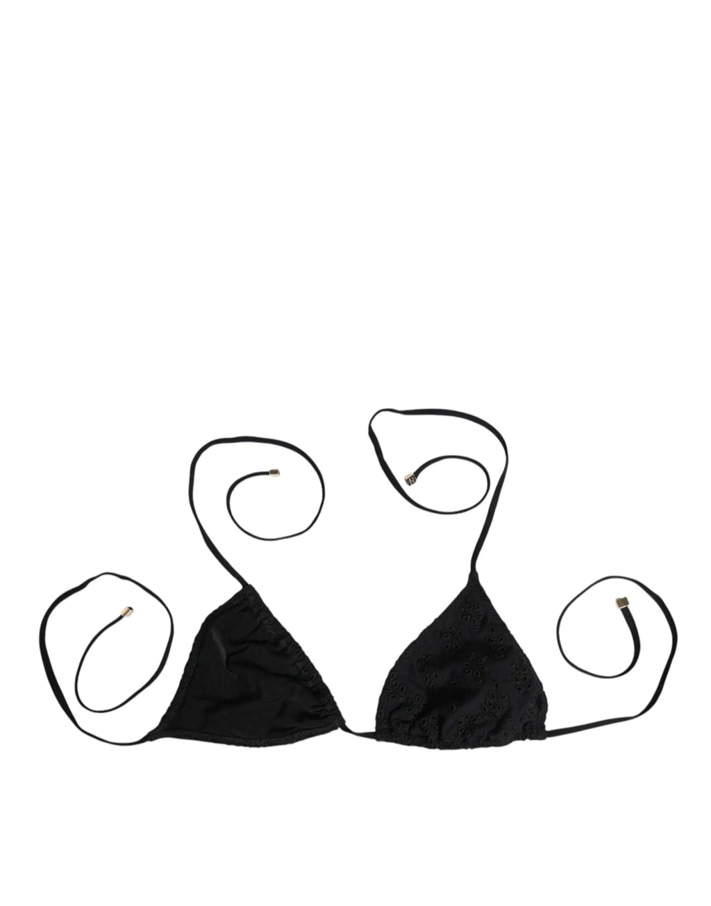 Haut de bikini triangle noir dolce & gabbana avec fines bretelles réglables et motif brodé subtil