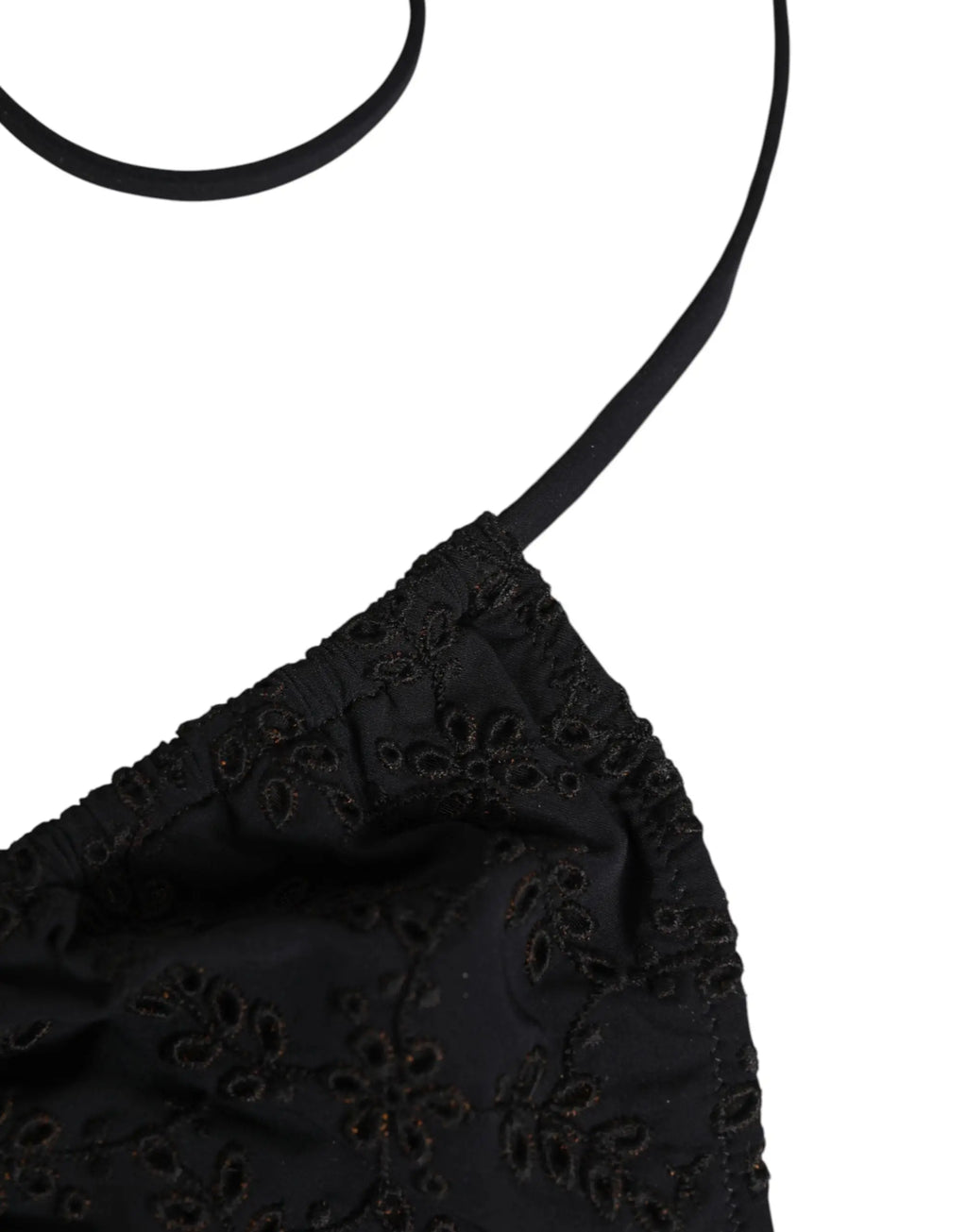 Dolce & gabbana black embroidered triangle swimwear underwear featuring a black halter top with floral lace detailing
