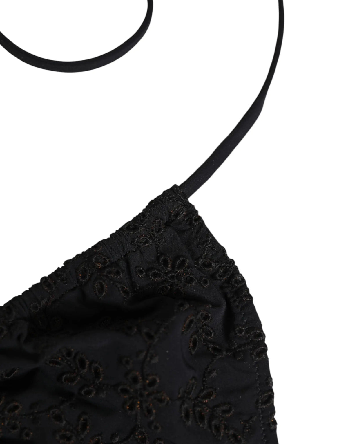 Dolce & gabbana black embroidered triangle swimwear underwear featuring a black halter top with floral lace detailing