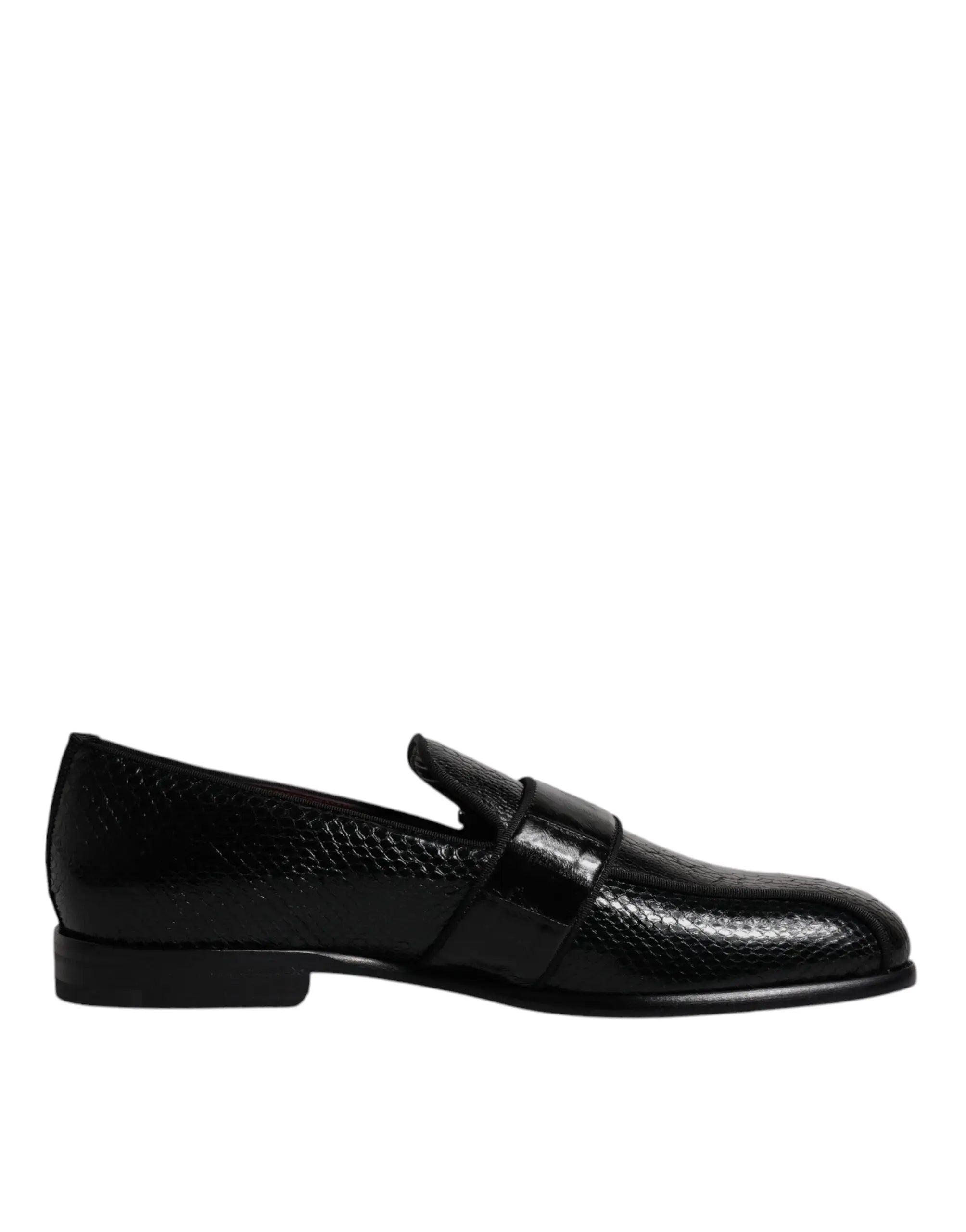 Dolce & Gabbana mocassins noirs en cuir exotique avec texture subtile de peau de serpent design minimaliste élégant