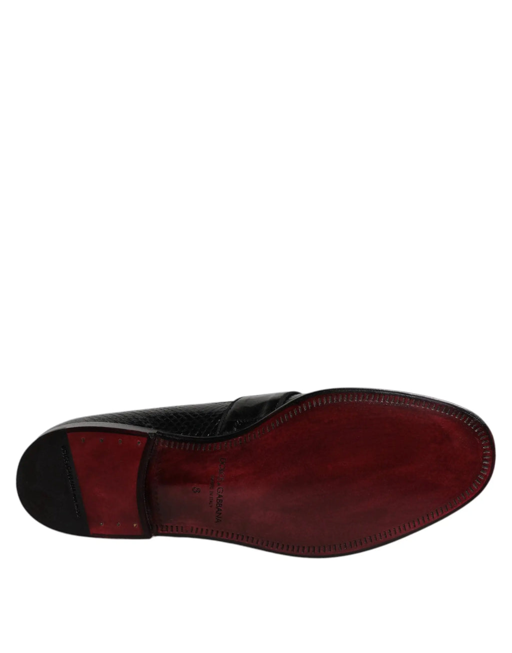 Dolce & gabbana mocassins noirs en cuir exotique avec motif texturé et semelle rouge pour tenue formelle