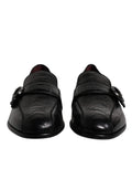 Dolce & gabbana mocassins noirs en cuir exotique effet serpent avec boucles métalliques logo dg pour tenue formelle