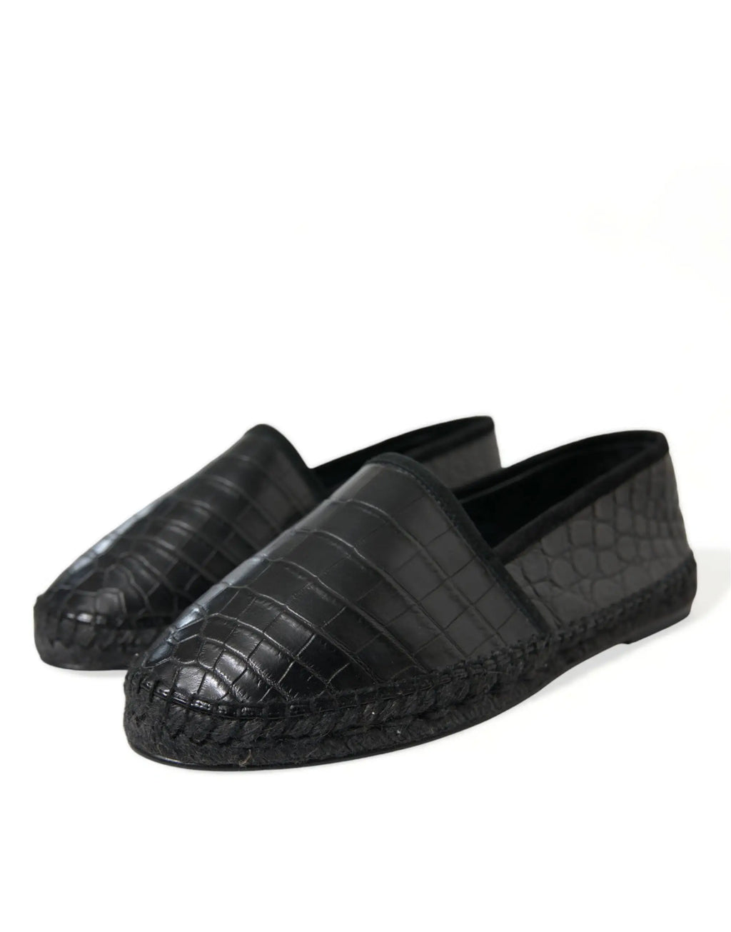 Dolce & gabbana espadrilles noirs en cuir exotique embossé crocodile avec semelle en jute tressé