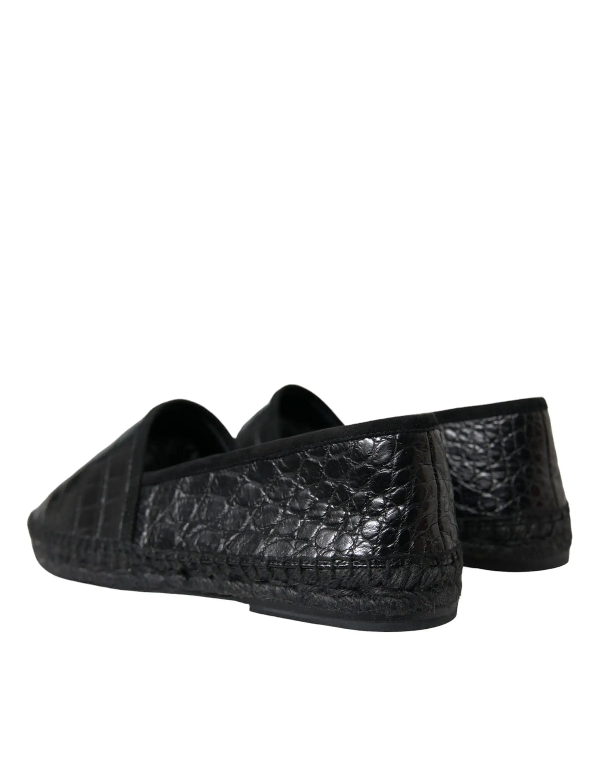 Dolce & gabbana espadrilles en cuir noir exotique embossé crocodile avec semelle en jute tressé slip on