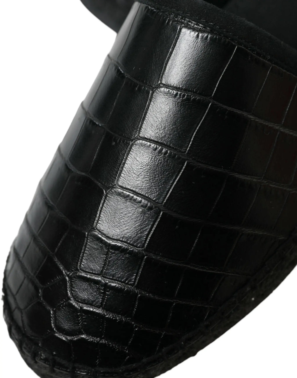 Dolce & gabbana espadrilles noires en cuir exotique embossé crocodile slip-on pour homme