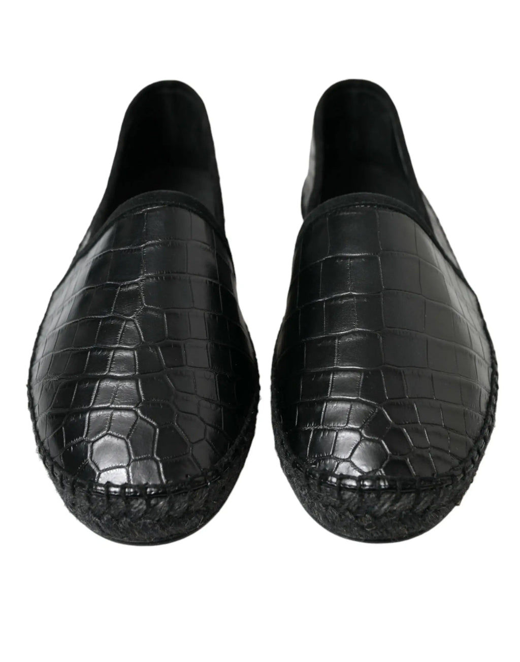 Dolce & gabbana espadrilles noire en cuir exotique embossé crocodile à semelle en jute tressée slip on