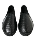 Dolce & gabbana espadrilles noire en cuir exotique embossé crocodile à semelle en jute tressée slip on