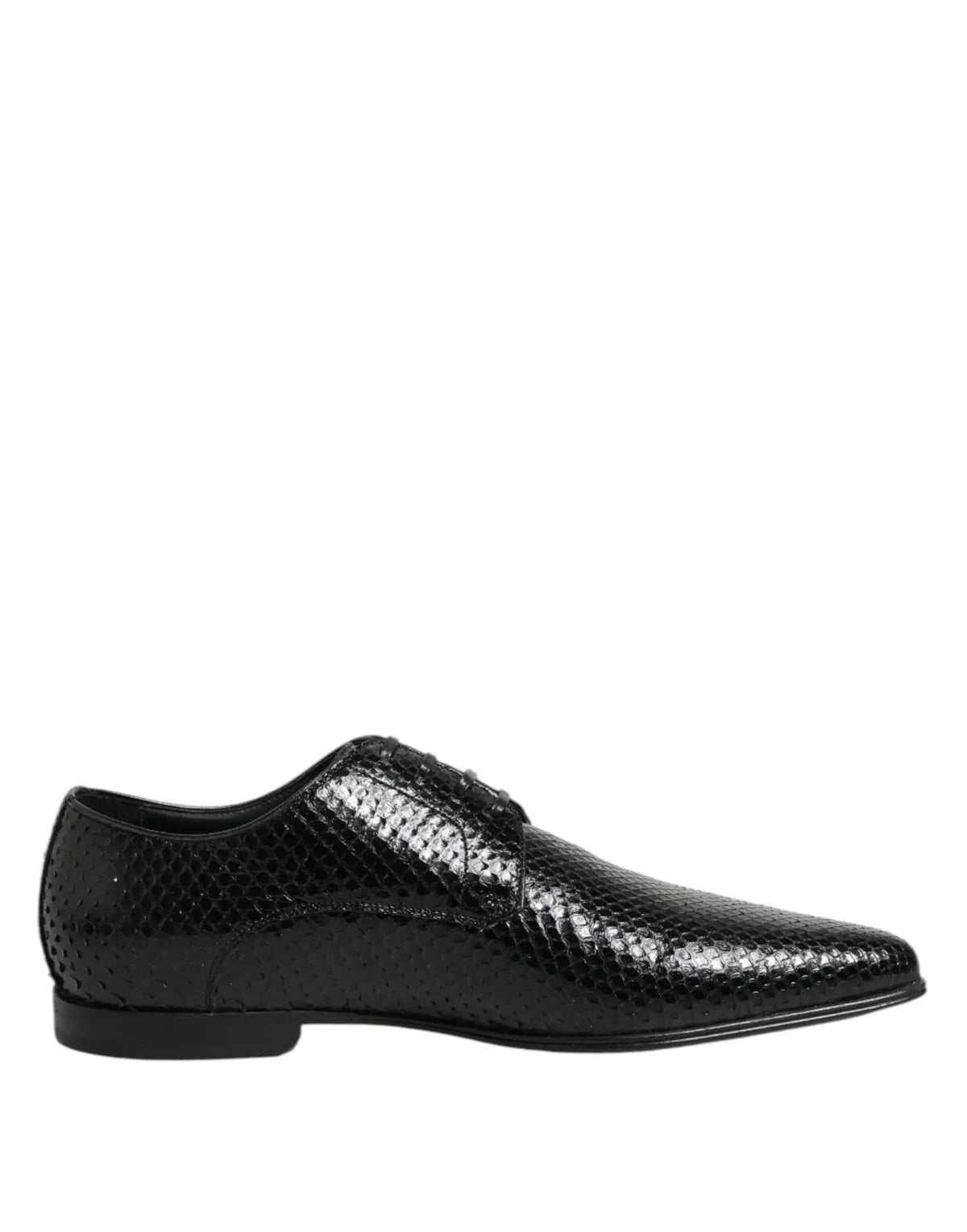 Dolce & gabbana derby noir en cuir exotique avec texture serpent subtile et lacets classiques