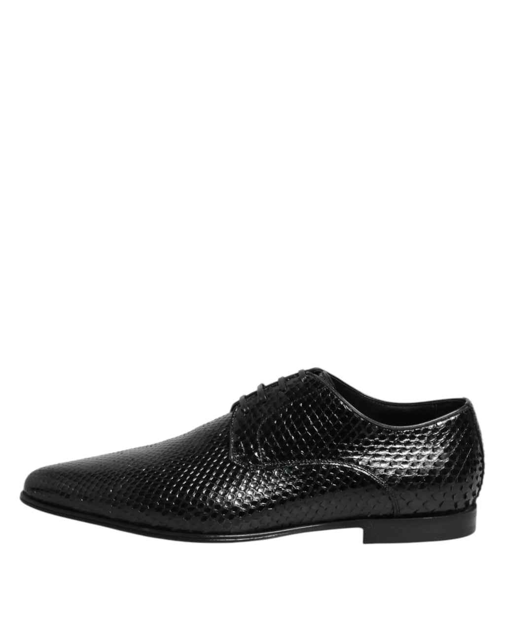 Dolce & gabbana chaussures derby en cuir exotique noir avec finition vernie et texture subtile de peau de serpent