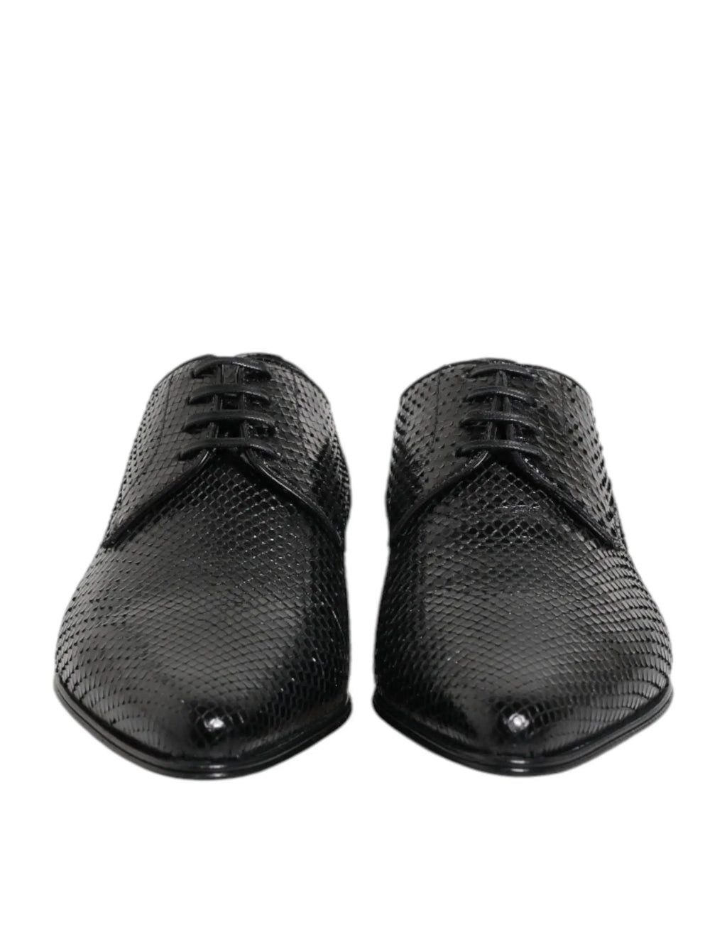 Dolce & gabbana chaussures derby homme en cuir exotique noir à motif peau de serpent à bout pointu poli