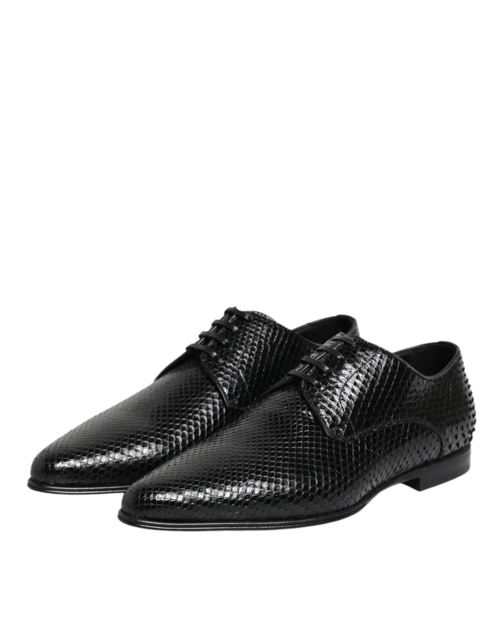 Dolce & gabbana chaussures derby homme en cuir exotique noir effet peau de serpent avec finition brillante élégante