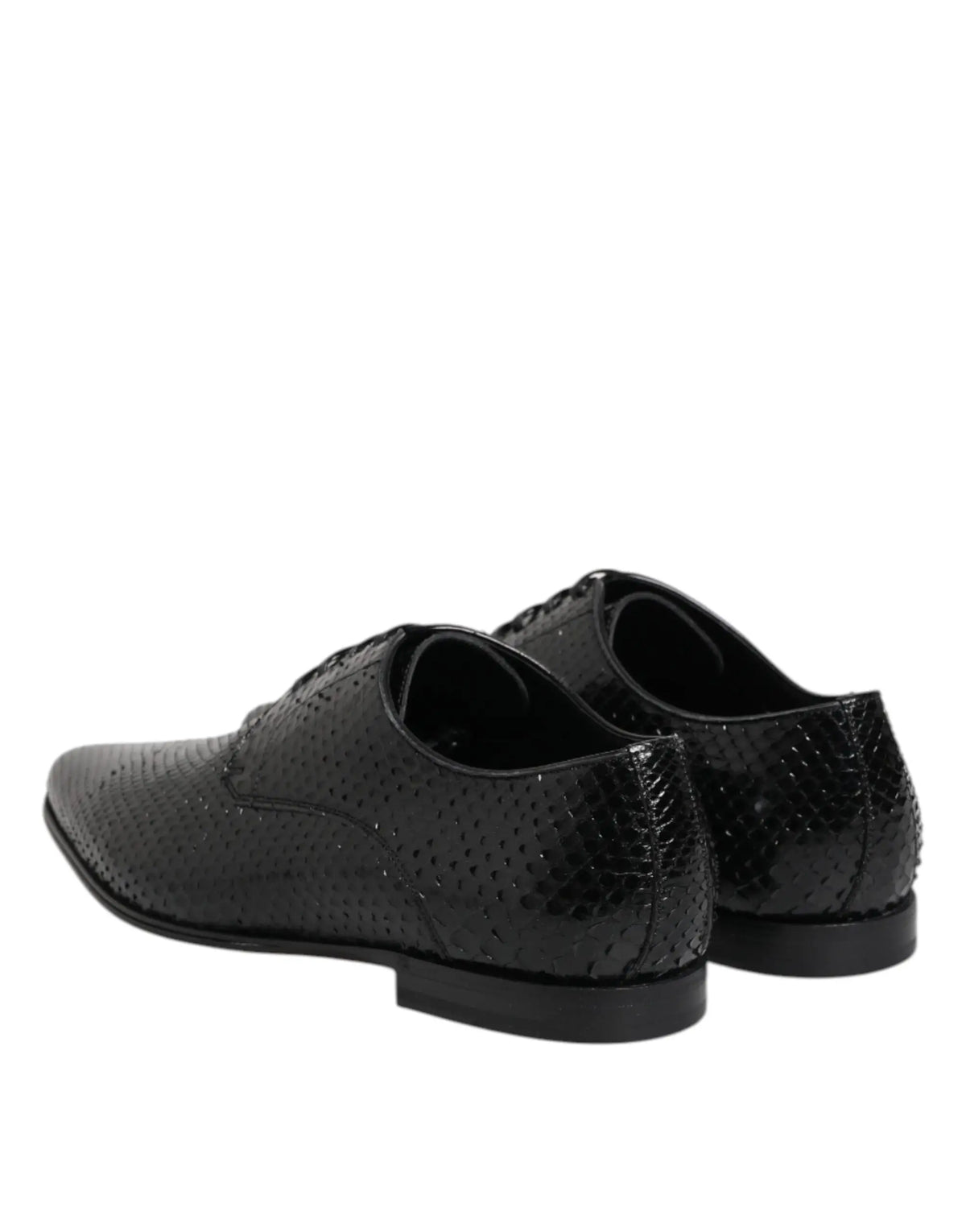 Chaussures derby dolce & gabbana en cuir noir exotique à lacets avec finition brillante et motif perforé subtil