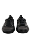 Baskets basses dolce & gabbana en cuir noir exotique avec finition brillante et panneaux embossés crocodile