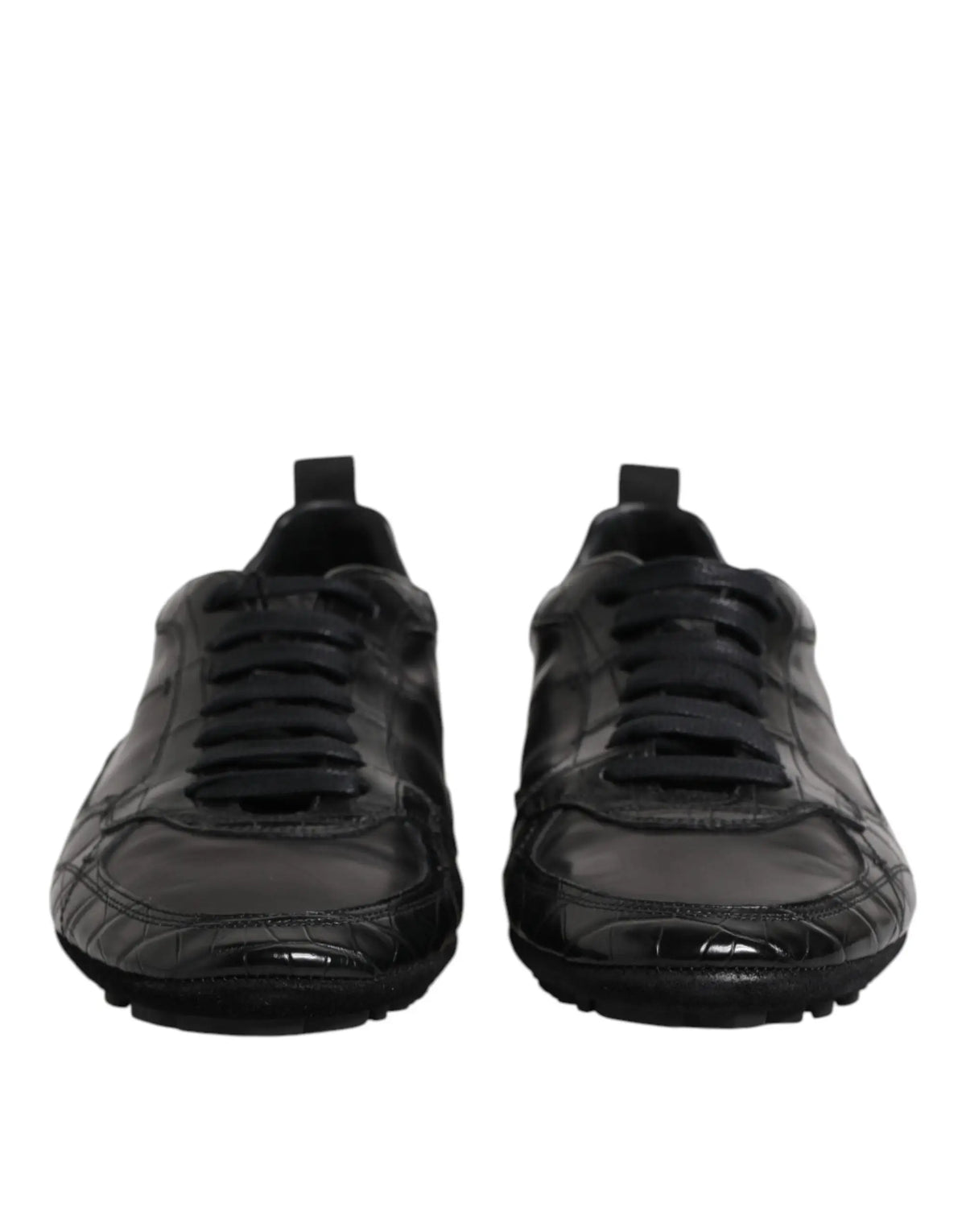 Baskets basses dolce & gabbana en cuir noir exotique avec finition brillante et panneaux embossés crocodile