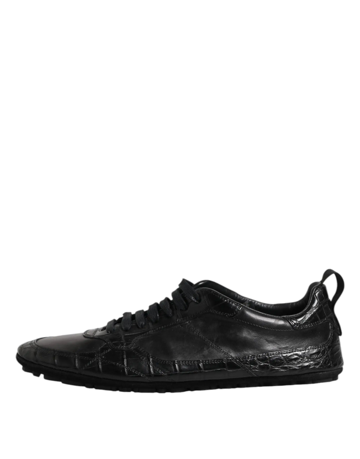 Dolce & gabbana baskets basses noires en cuir exotique embossé crocodile à finition brillante et lacets classiques