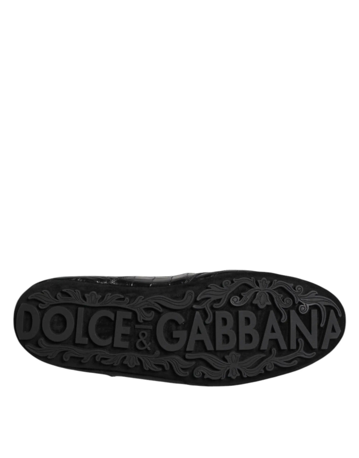 Semelle noire en caoutchouc avec logo dolce gabbana embossé et détails floraux des baskets basses en cuir exotique