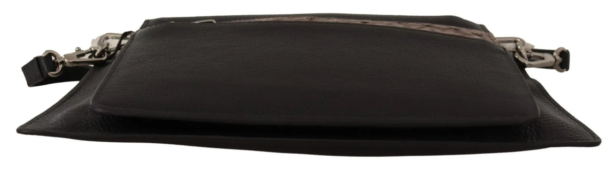 Dolce & gabbana sac bandoulière noir en cuir exotique avec fermoirs métalliques argentés et bordure à motif subtil