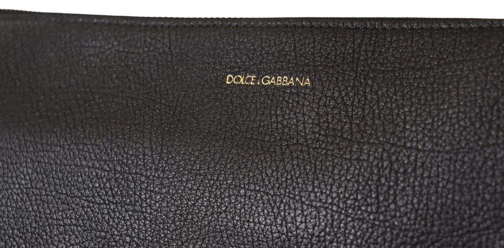 Pochette noire en cuir texturé dolce gabbana avec logo doré sac bandoulière en cuir exotique alta sartoria