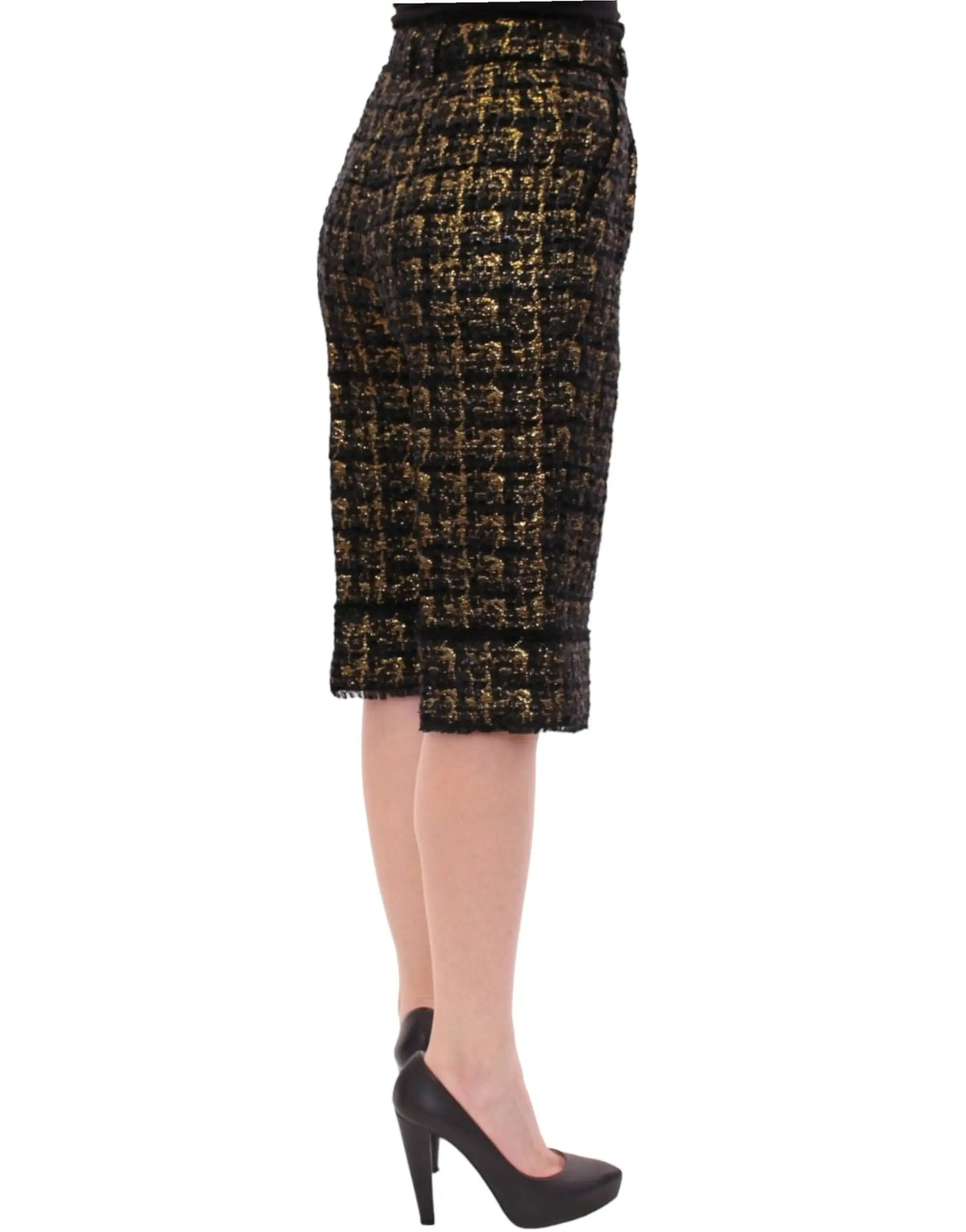 Shorts Dolce & Gabbana en tissu noir avec jupe crayon en tweed noir et or à motif à carreaux classique