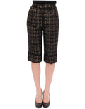 Dolce & Gabbana black and gold tweed capri pants with classic houndstooth pattern in fabric shorts style