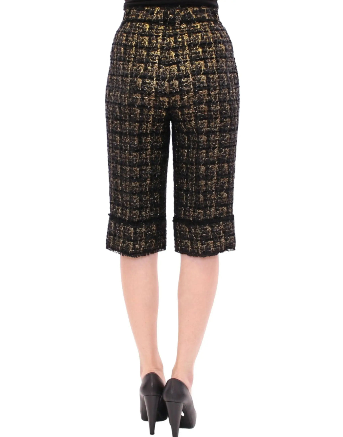 Dolce & Gabbana short en tweed noir et or à motif à carreaux classique en tissu