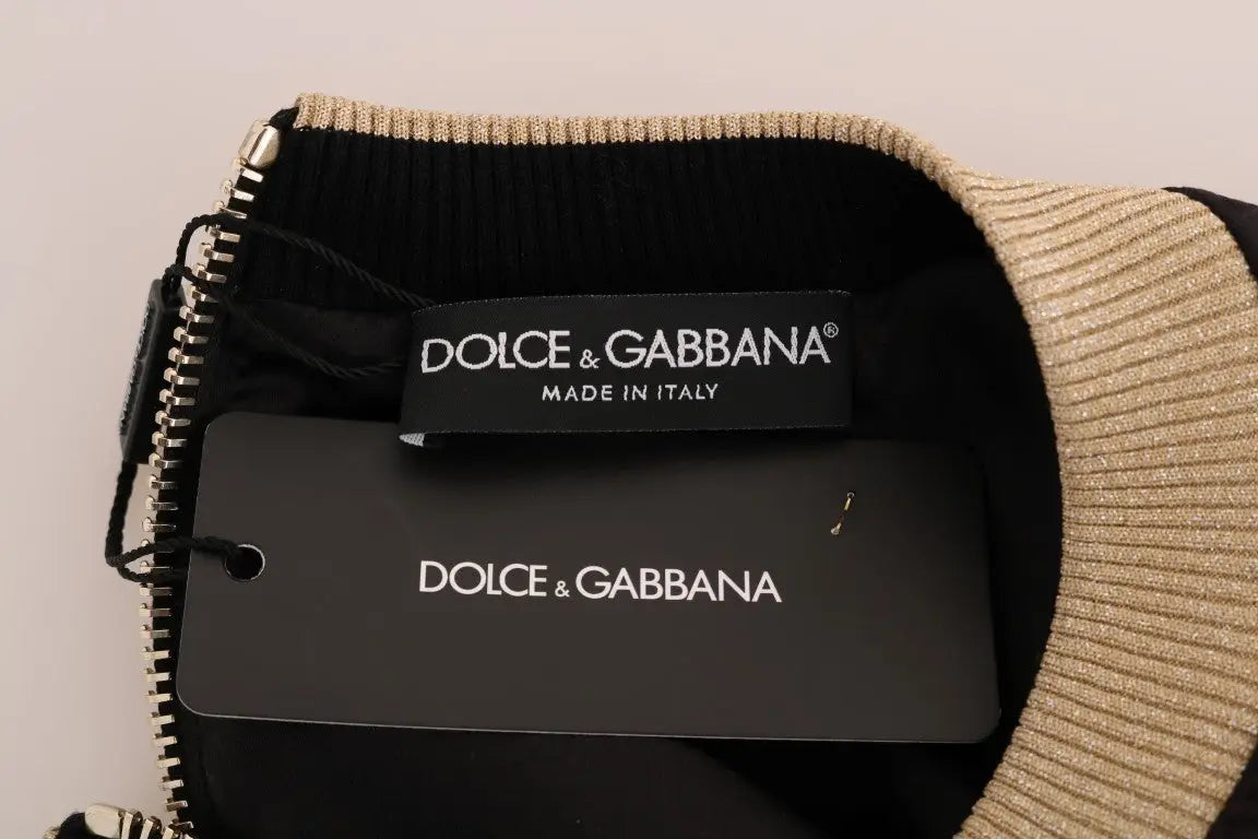 Veste dolce & gabbana noire en brocart fairy tale avec bordures dorées côtelées et fermeture éclair
