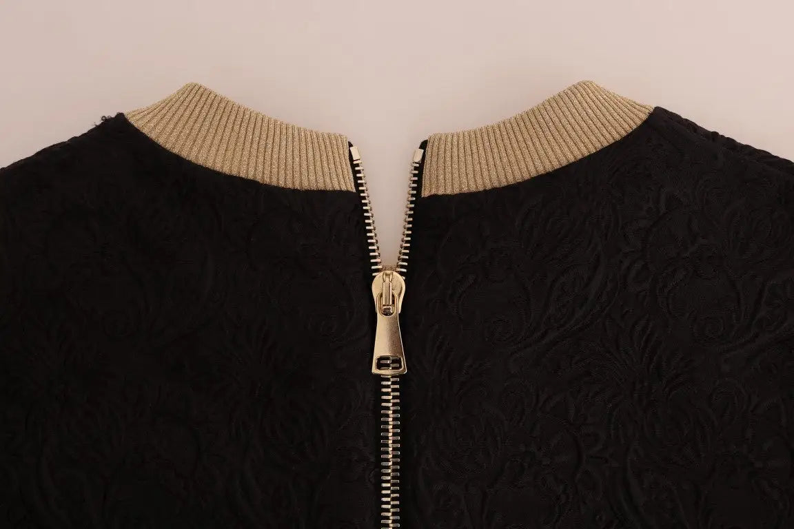 Veste texturée noire dolce & gabbana avec fermeture éclair dorée et col côtelé en brocart fairy tale