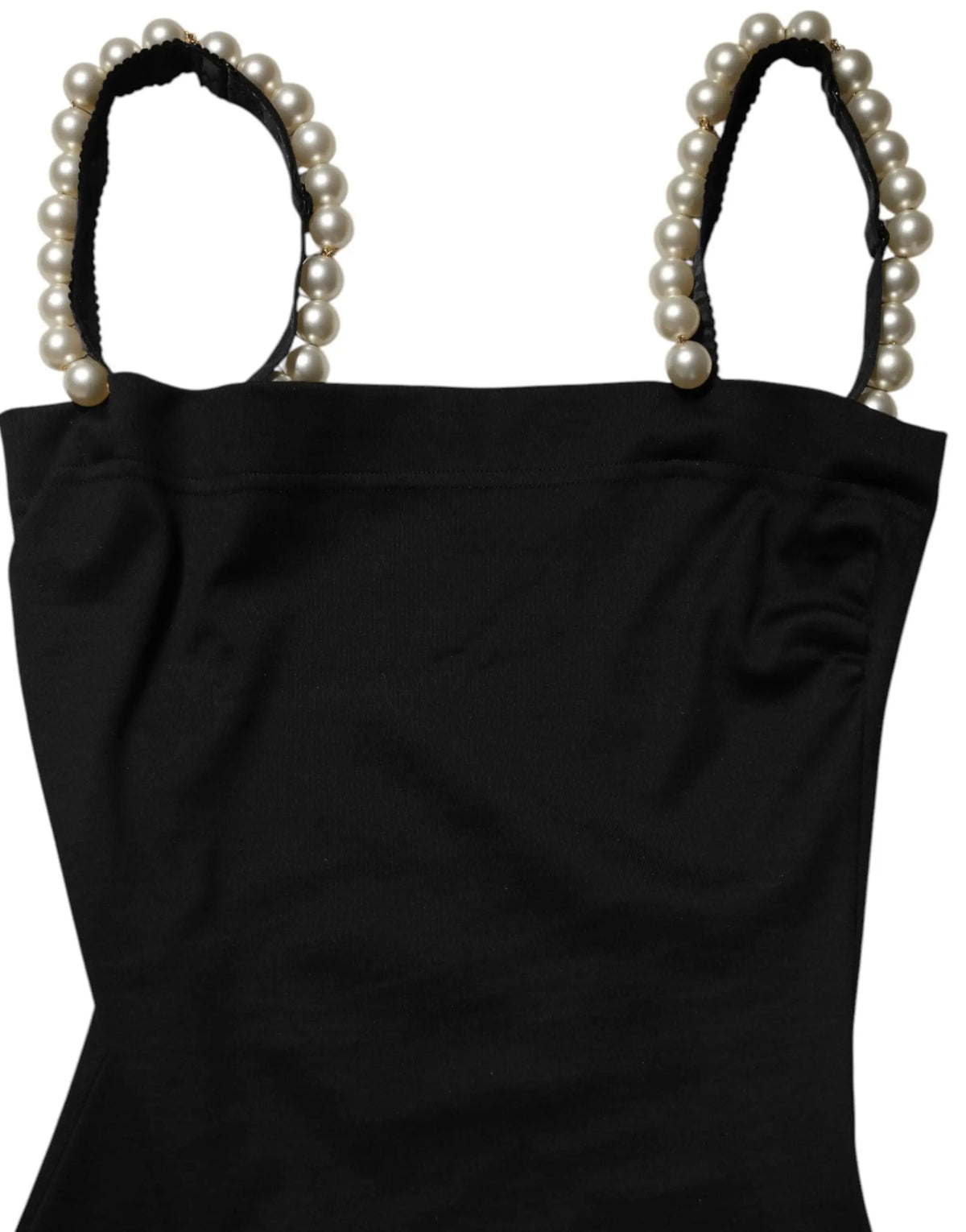 Dolce & Gabbana robe mini noire en coton avec bretelles en satin perlé style camisole